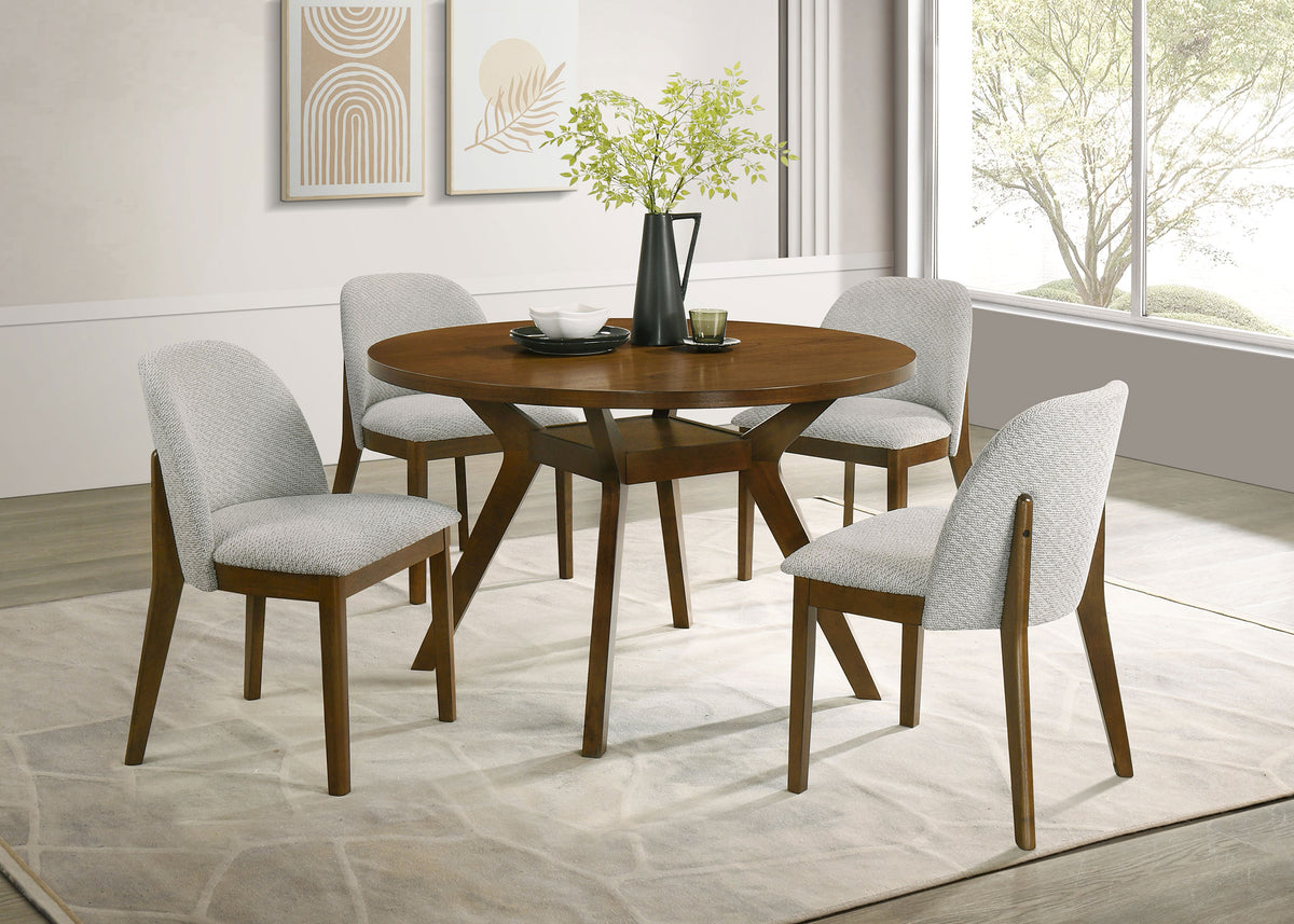 Mueller 48-inch Round Mindi Veneer Dining Table Brown