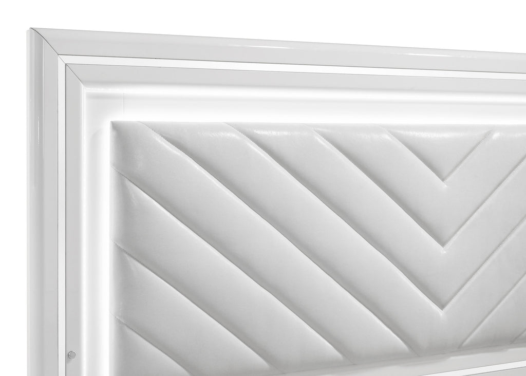 Cassia Queen LED Panel Bed White High Gloss