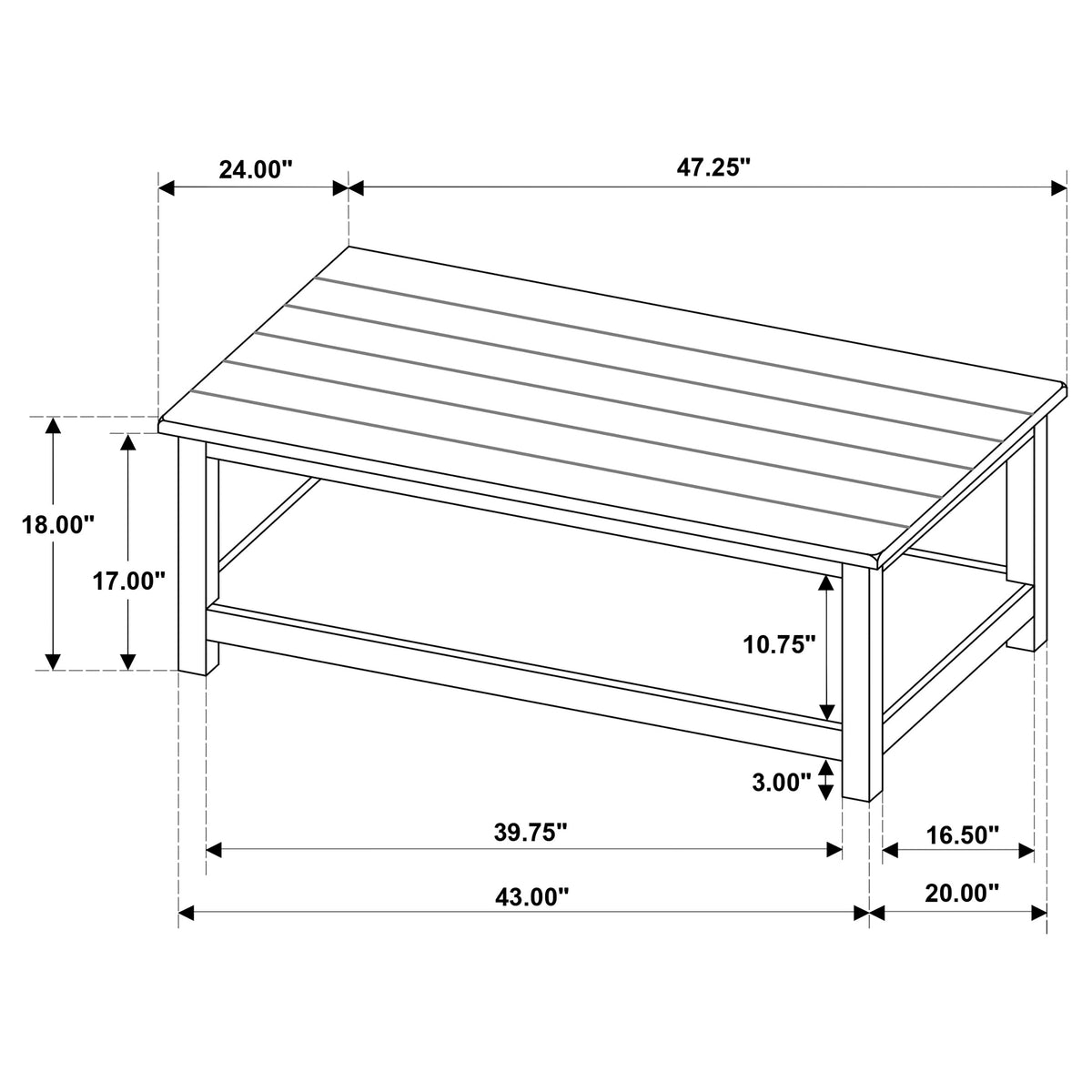 Payne Wood Coffee Table with Shelf Distressed Brown