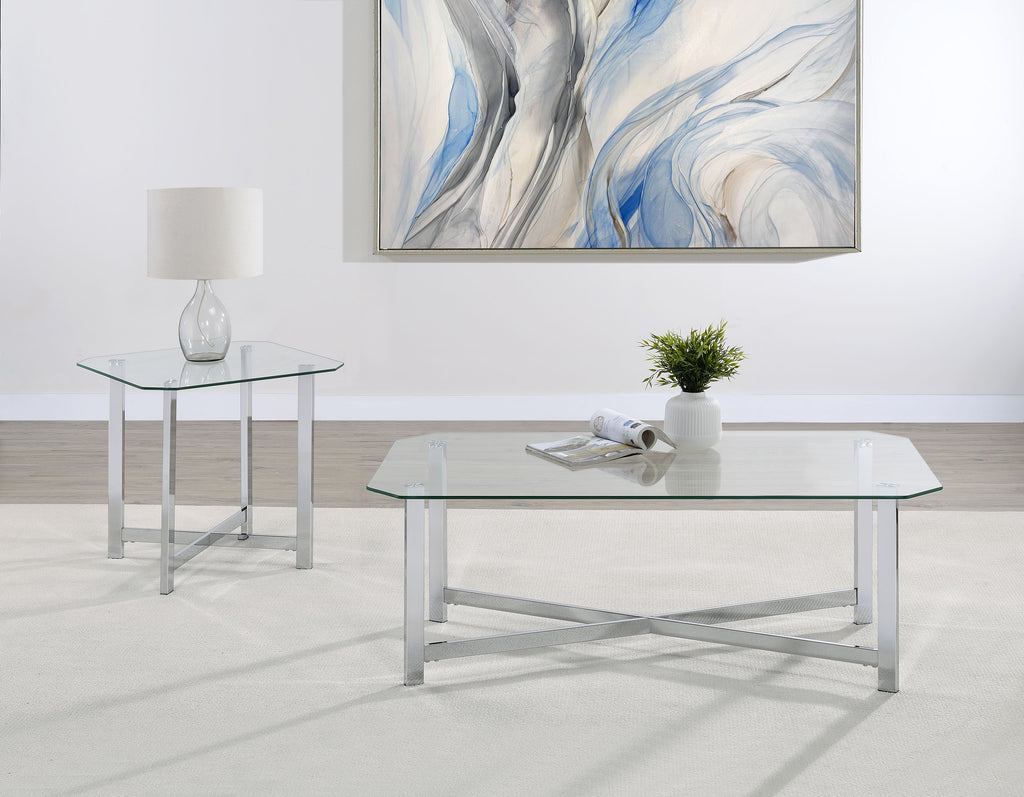 Cronin Square Tempered Glass Top Side End Table Chrome
