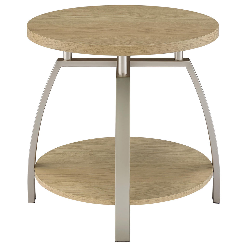 Dacre Round Engineered Wood Top Side End Table Greige