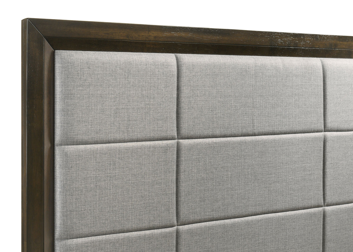 Atlas 64-inch Queen Upholstered Panel Bed Grey and Dark Oak