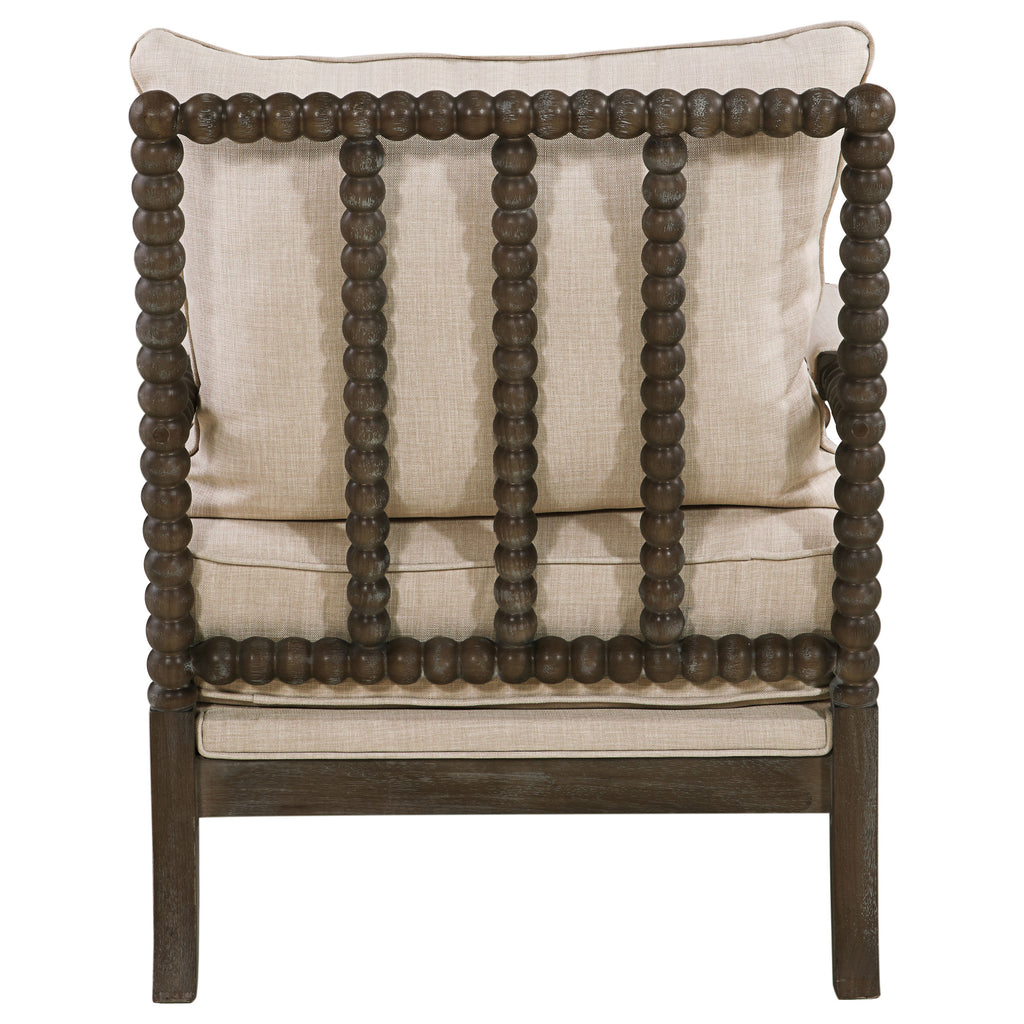 Blanchett Upholstered Bobbin Accent Chair Beige and Distressed Brown