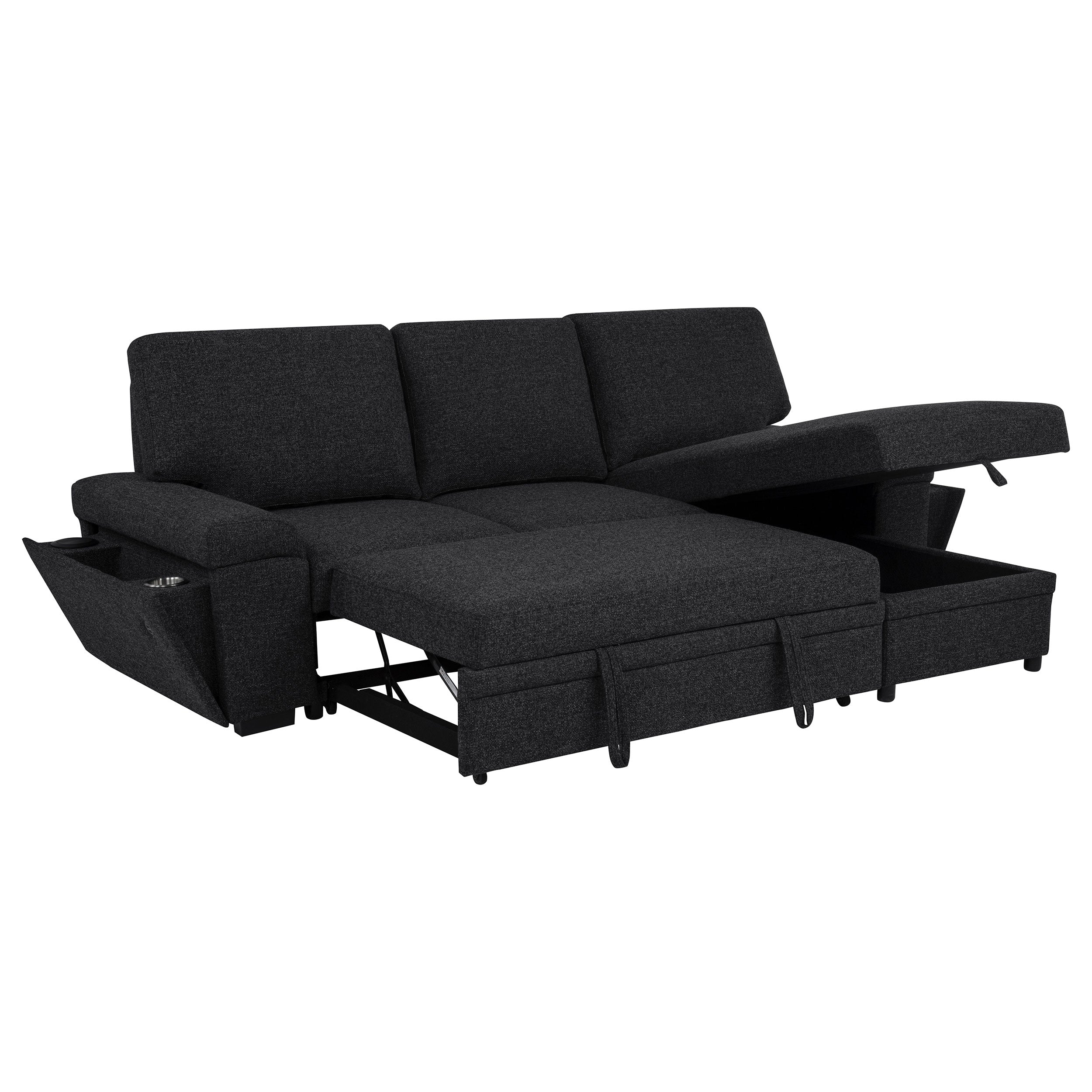 Demko Sleeper Sectional Sofa with Speaker and Storage Chaise Black