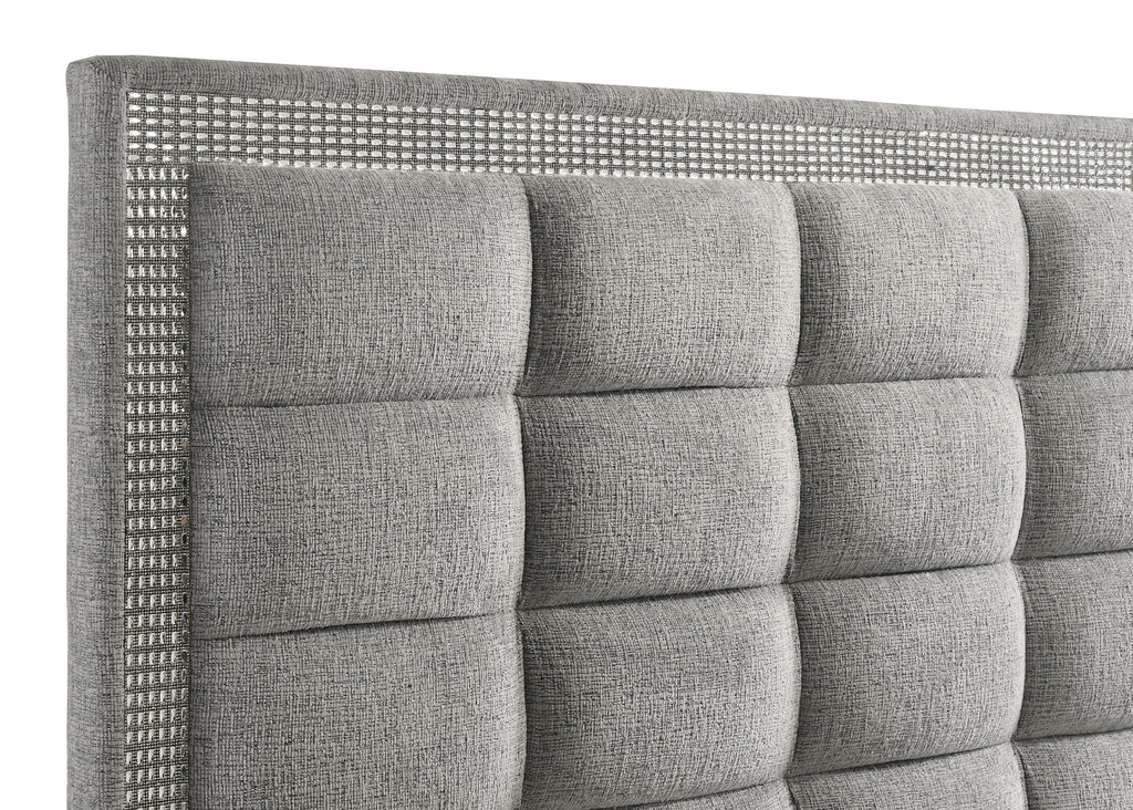 Viana Queen Chenille Platform Bed Grey and White High Gloss