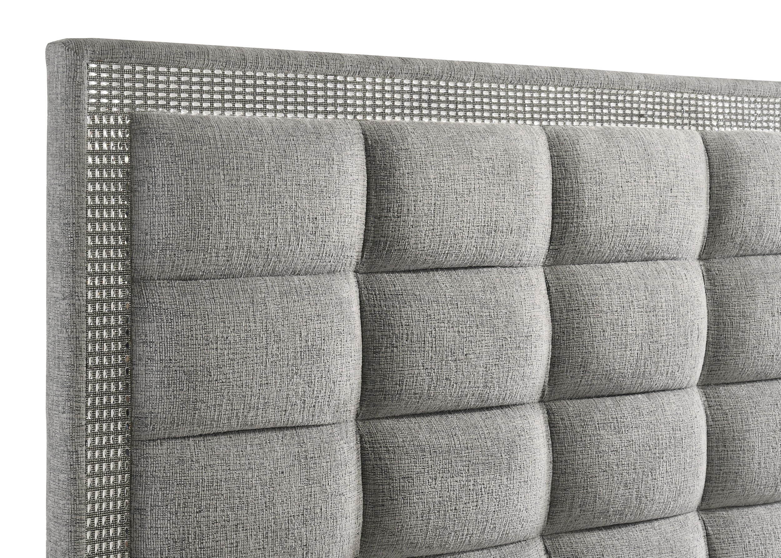 Viana Queen Chenille Platform Bed Grey and White High Gloss