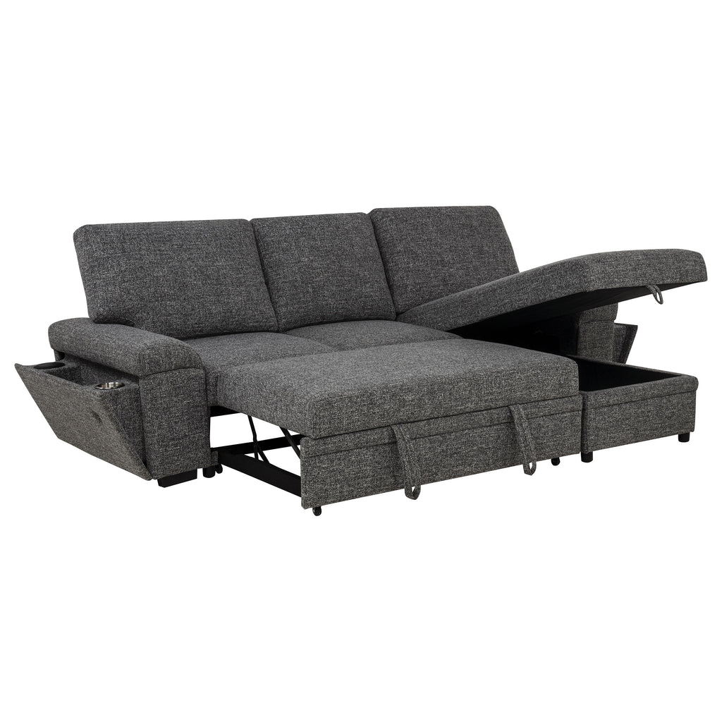 Demko Sleeper Sectional Sofa with Speaker and Storage Chaise Granite