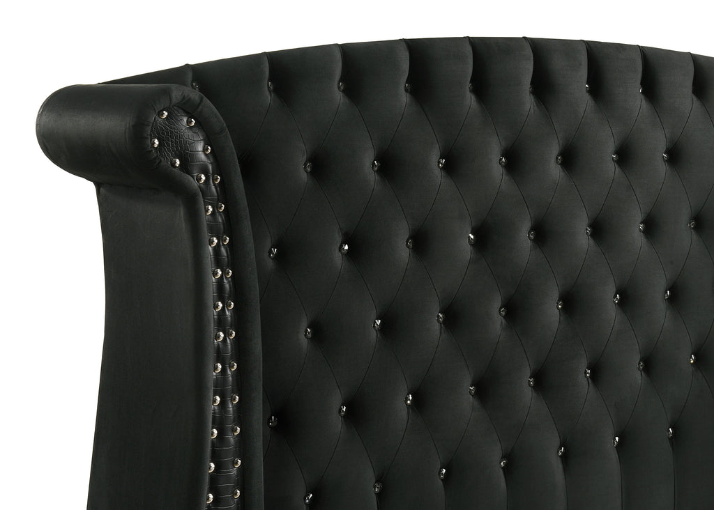 Barzini Upholstered Queen Wingback Bed Black