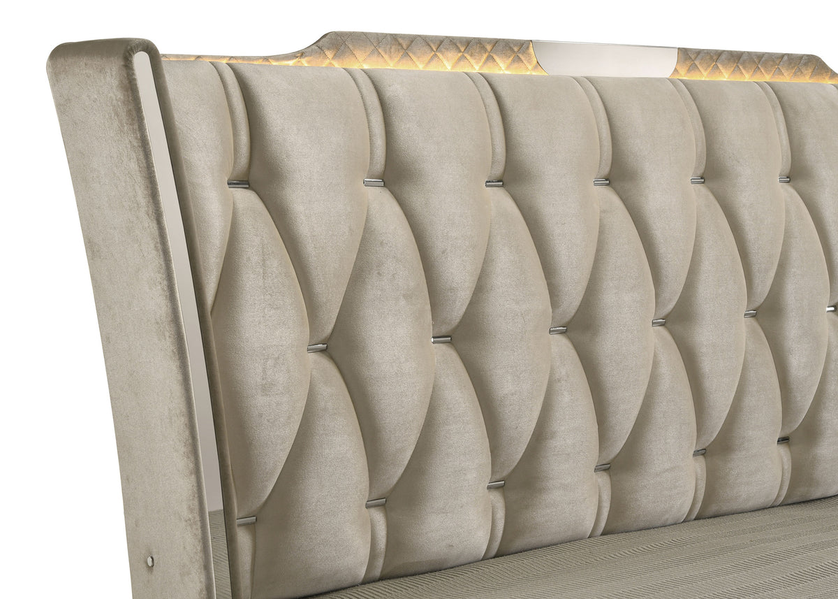 Lorient California King LED Upholstered Bed Ivory and Camel