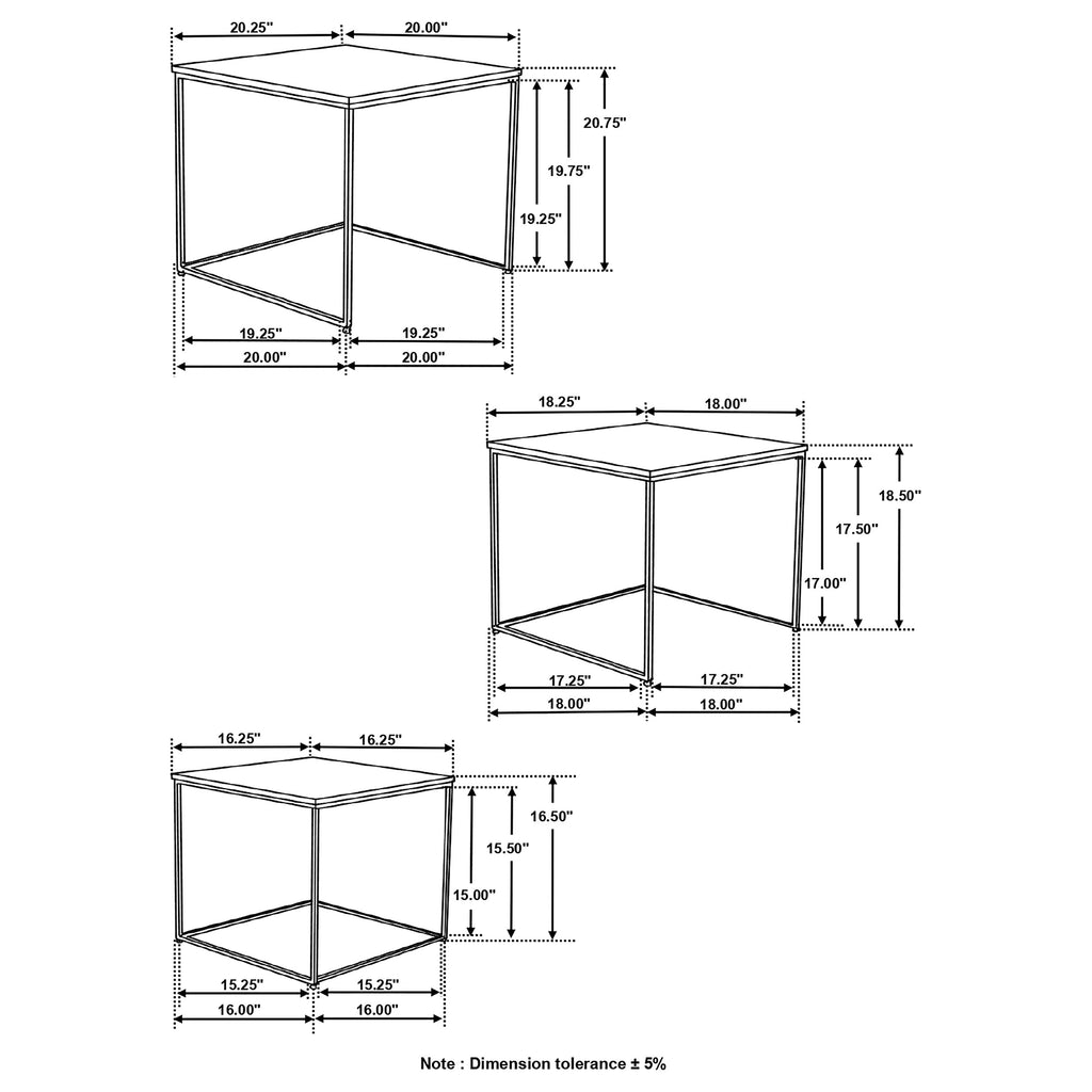 Belcourt 3-piece Square Nesting Tables Natural and Black