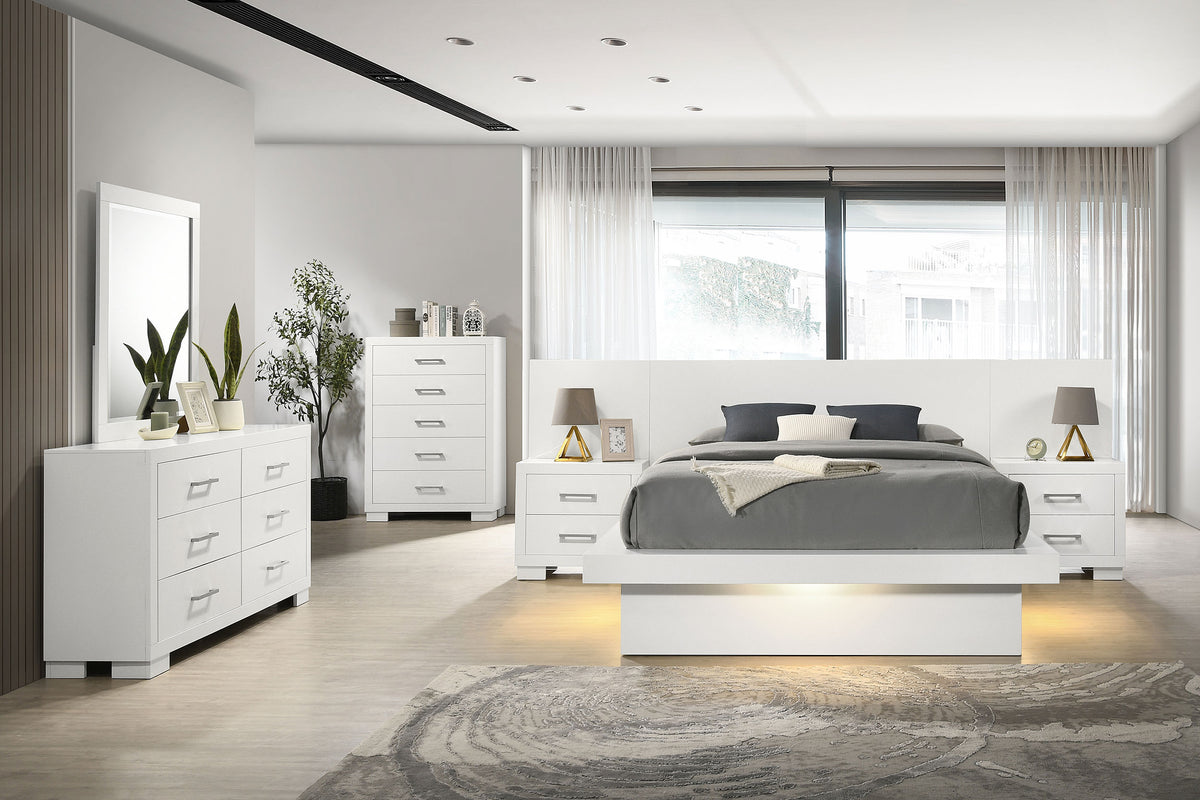 Jessica Wood Queen LED Panel Bed Snow White
