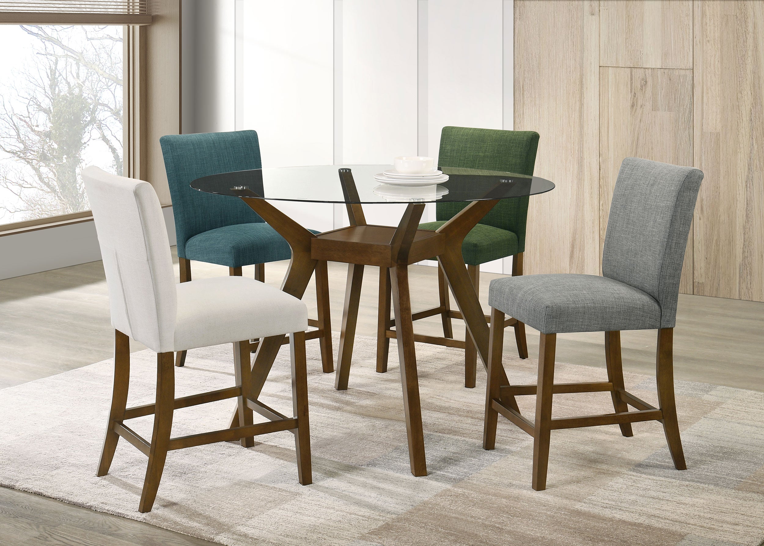 Paxton Round 48-inch Glass Top Counter Height Dining Table Brown