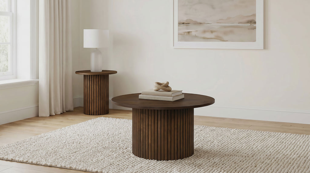 Hamlyn Round Fluted Occasional Cocktail Coffee Table Walnut