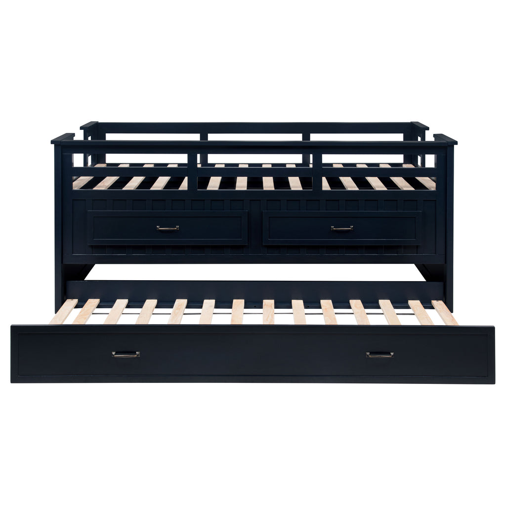 Carlsbad Wood Twin Captains Bed With Trundle Navy Blue