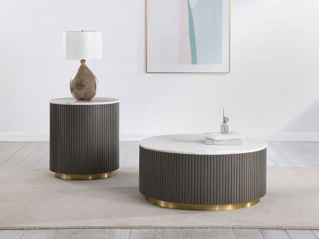 Jason Round White Marble Top Coffee Table Charcoal