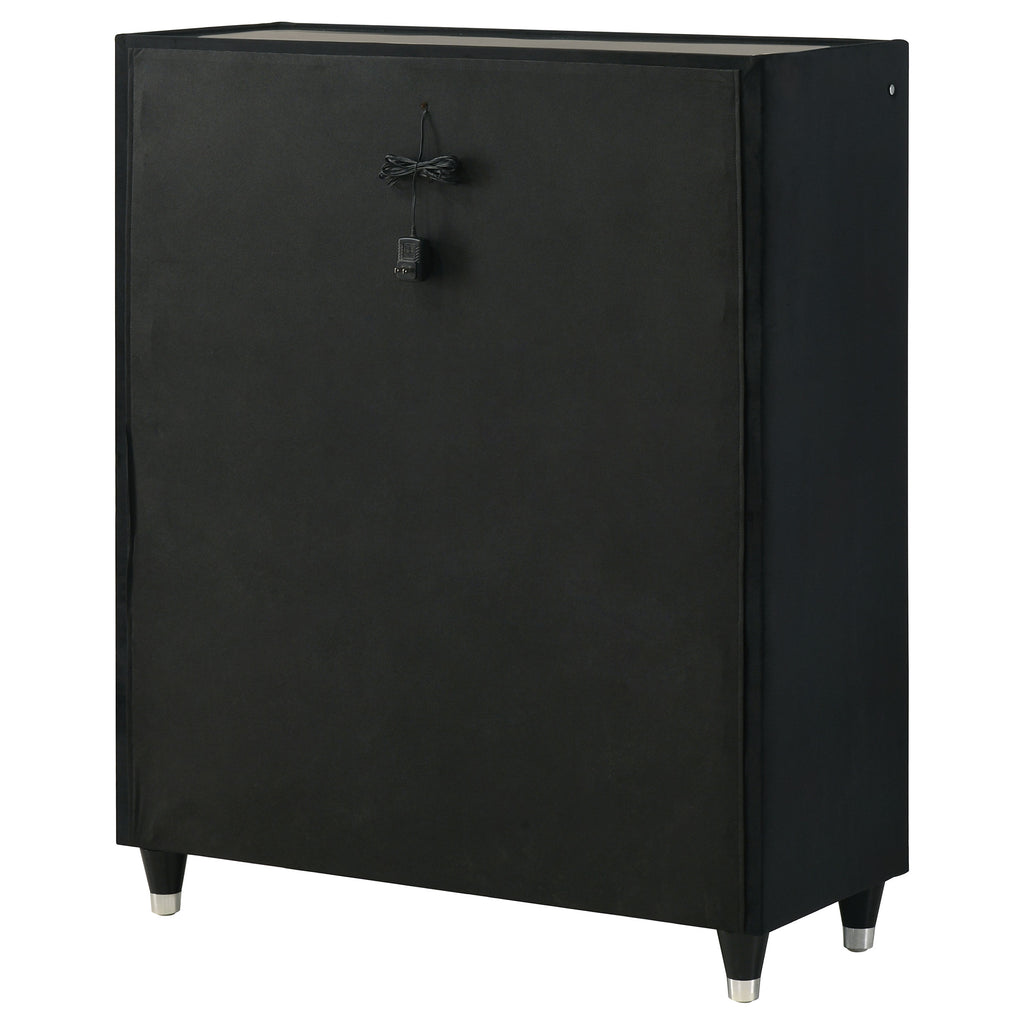 Ravenne 5-drawer Velvet Upholstered LED Chest of Drawers Black