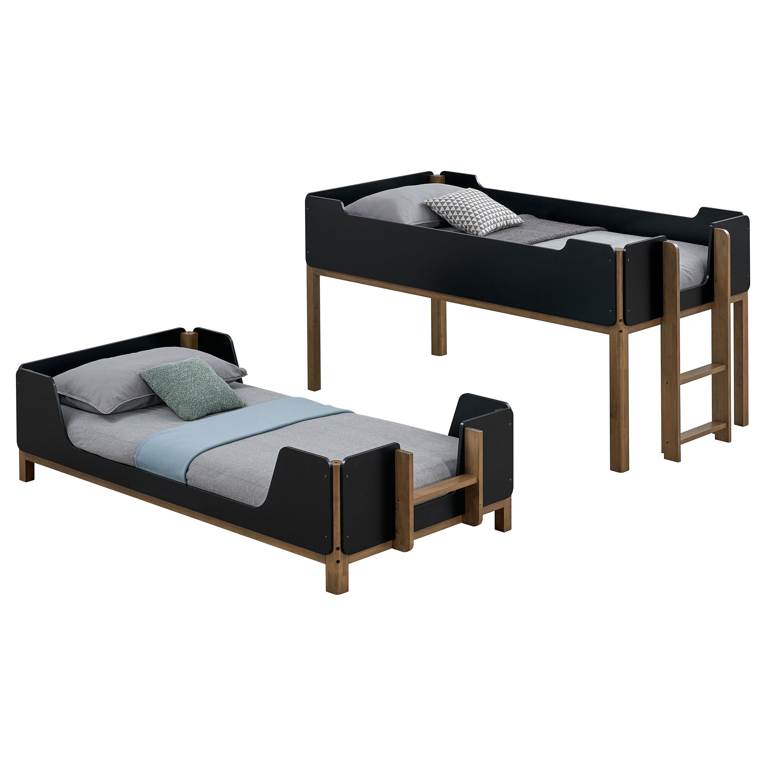 Morris Twin Over Twin Wood Bunk Bed Black and Walnut