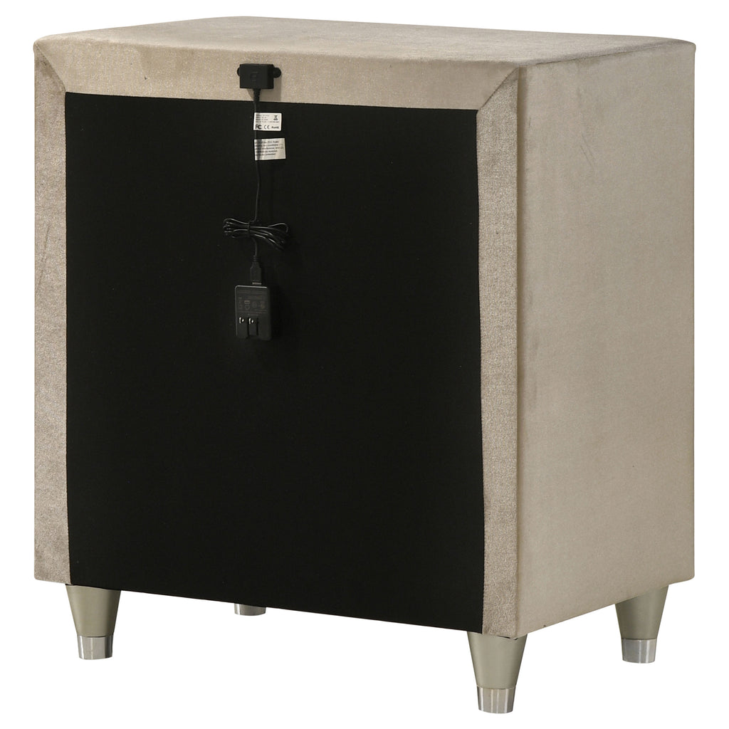 Antonella Upholstered 3-drawer Nightstand Ivory and Camel