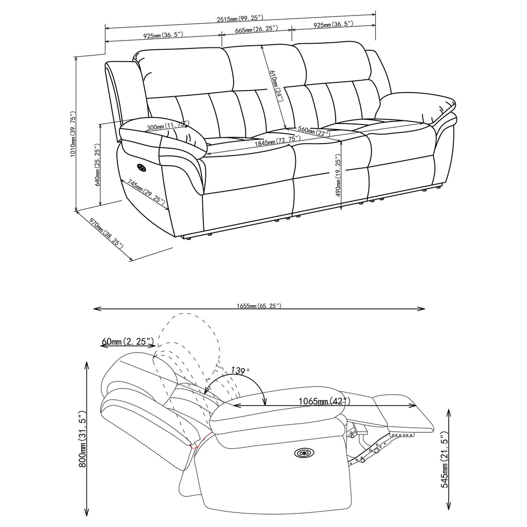 Bahrain Upholstered Power Sofa Charcoal