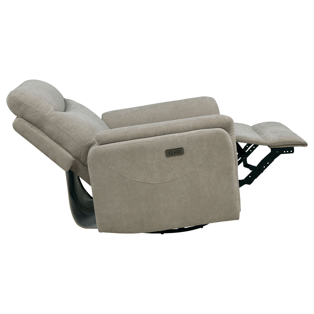 Adler Upholstered Power Swivel Glider Recliner Greige
