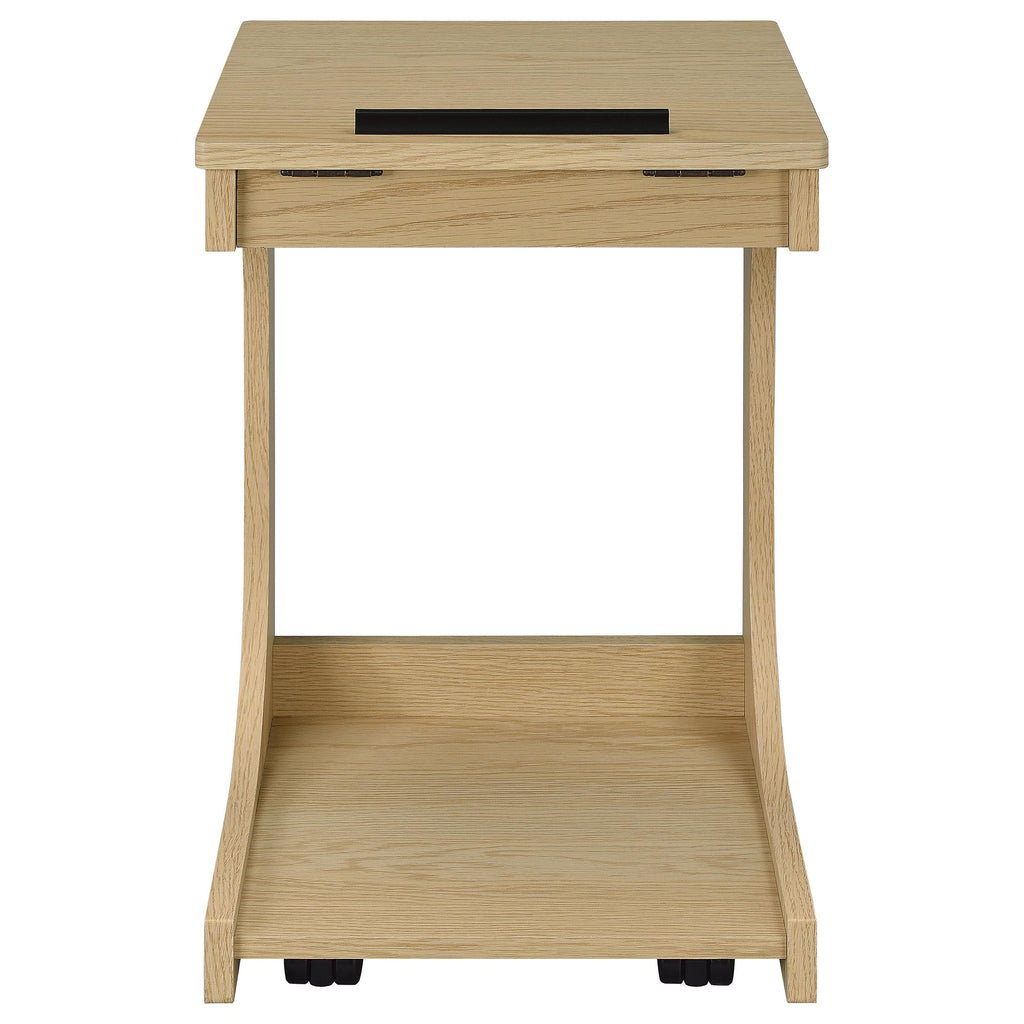 Ralston C-Shaped Lift-Top Sofa Side Table With Casters Light Oak