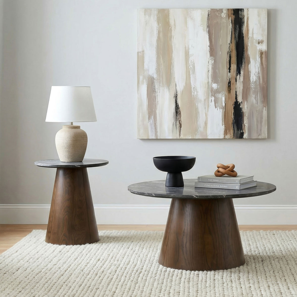 Franklin Round Wood Pedestal Side End Table Grey and Dark Brown