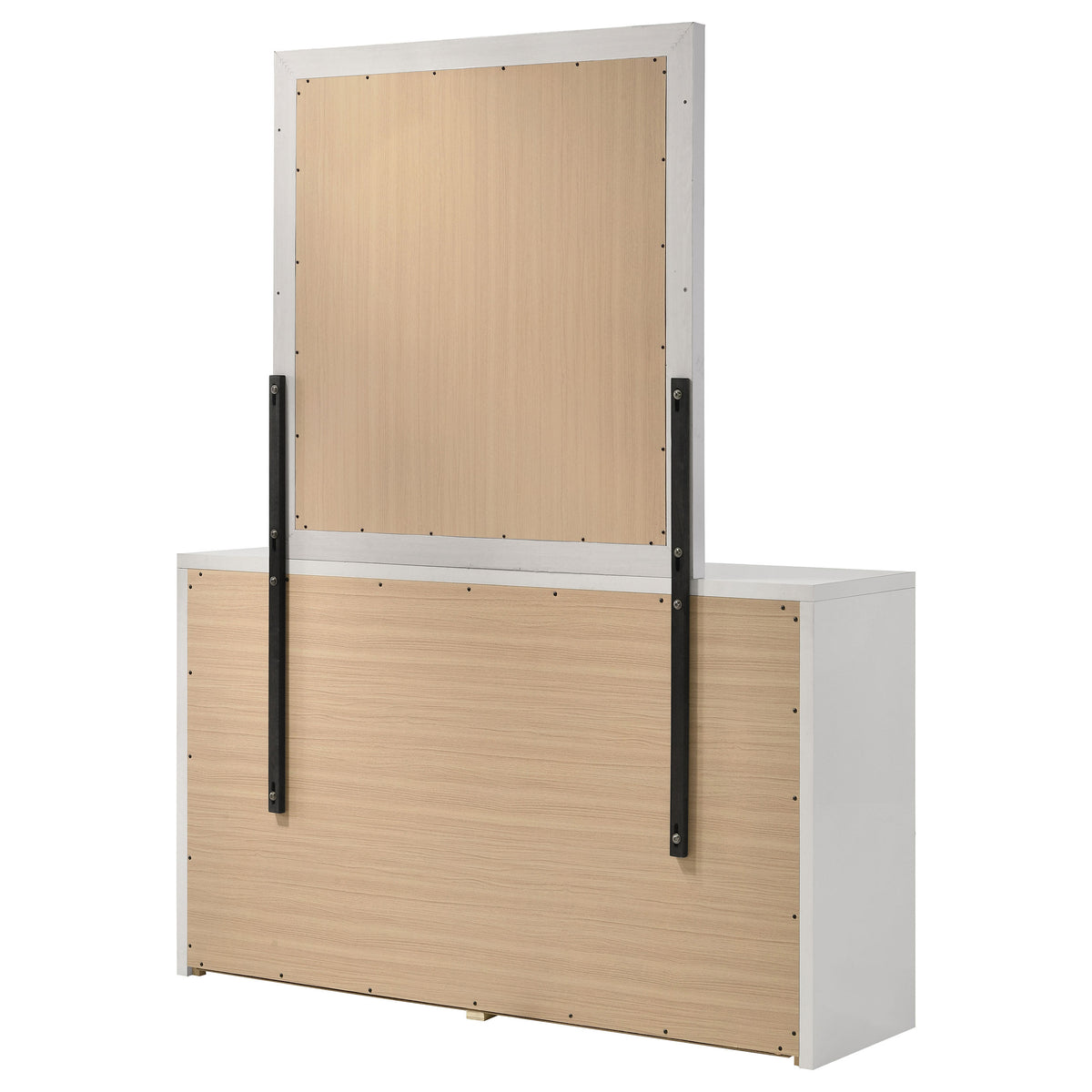 Viana 6-Drawer Bedroom Dresser with Beveled Mirror White High Gloss