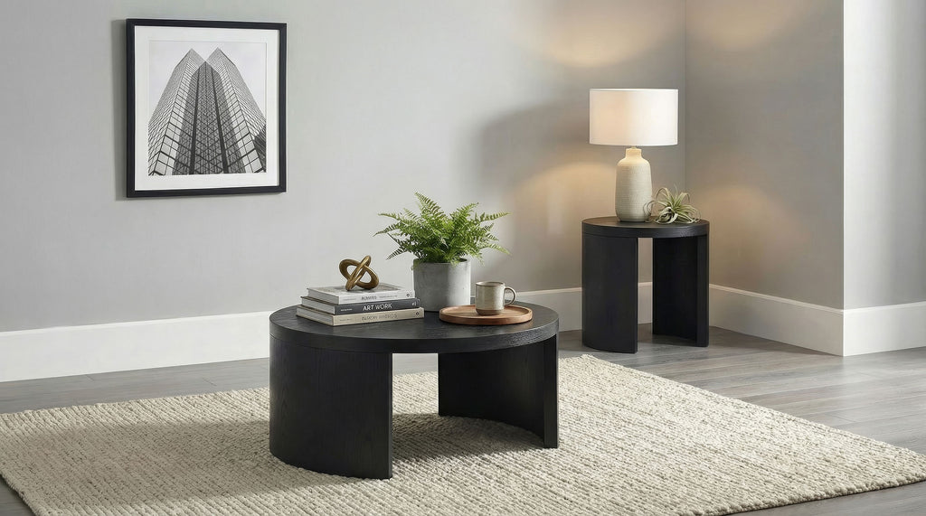 Sweeney 24-inch Round Wood Occasional Side End Table Black