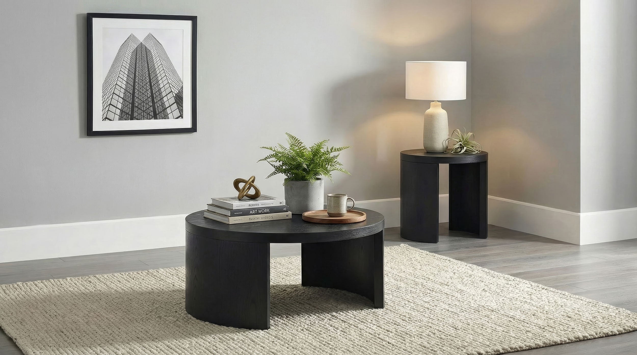Sweeney 24-inch Round Wood Occasional Side End Table Black