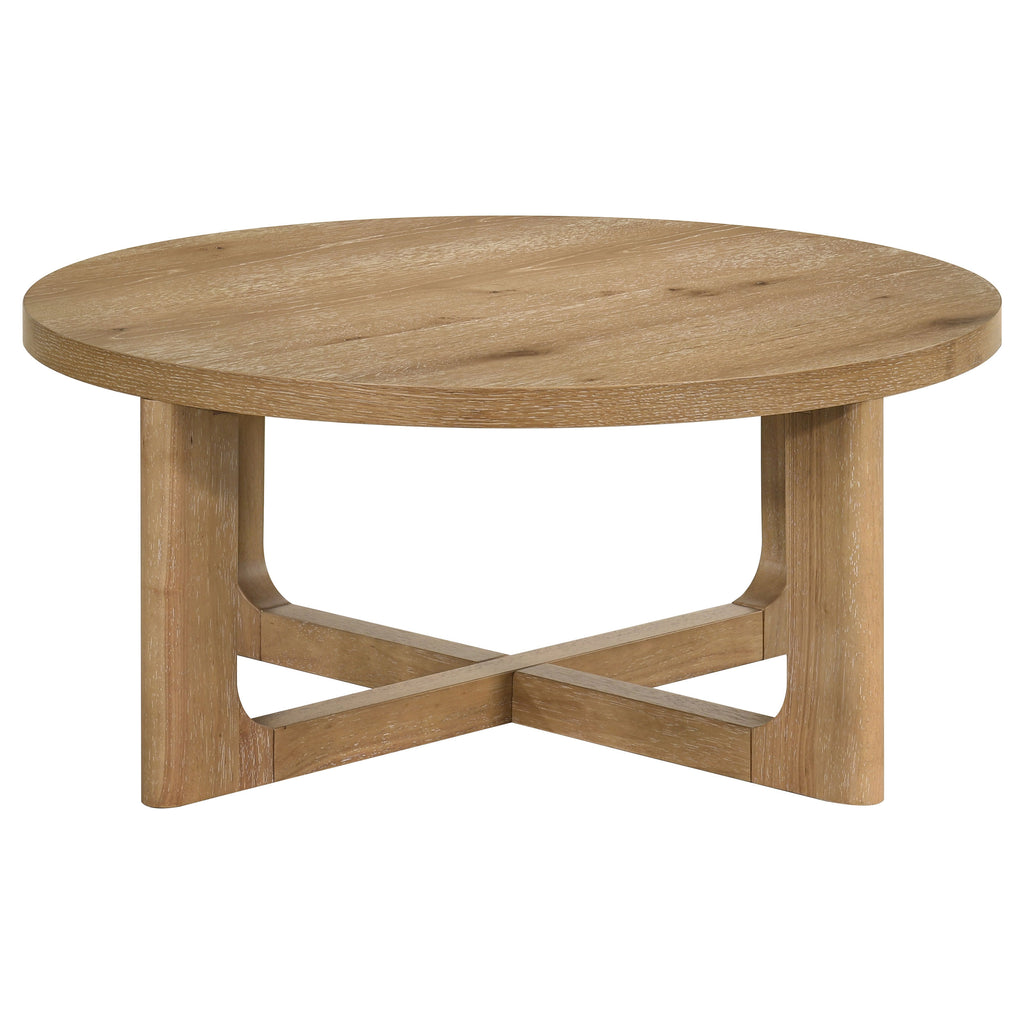Kessler 2-piece Round Sculptural Wood Coffee Table Set Light Oak