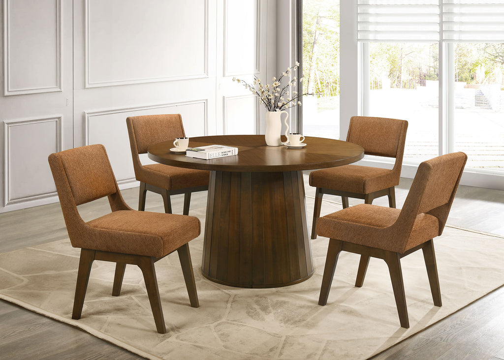 Galindo 52-inch Round Walnut Veneer Dining Table Walnut