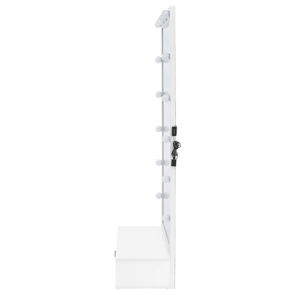 Spector 1-drawer Lighted Full-Length Floor Mirror White High Gloss