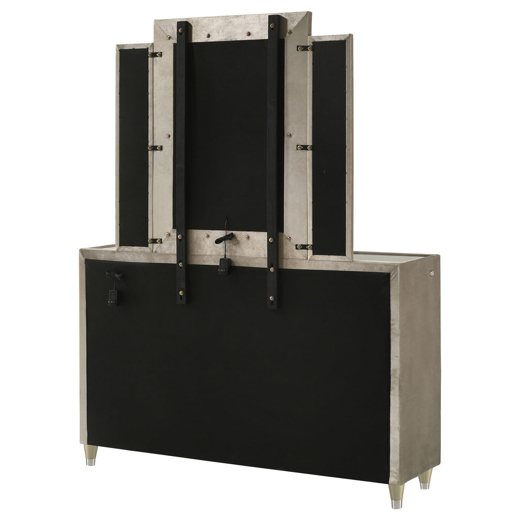 Lorient 8-drawer LED Dresser with Mirror Ivory and Camel