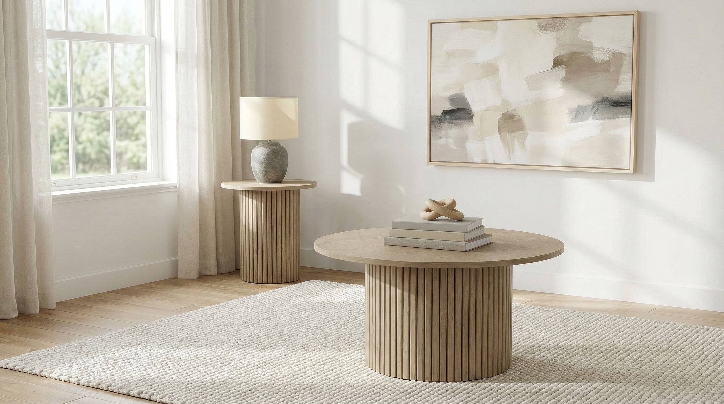 Hamlyn Round Fluted Occasional Cocktail Coffee Table Natural Oak