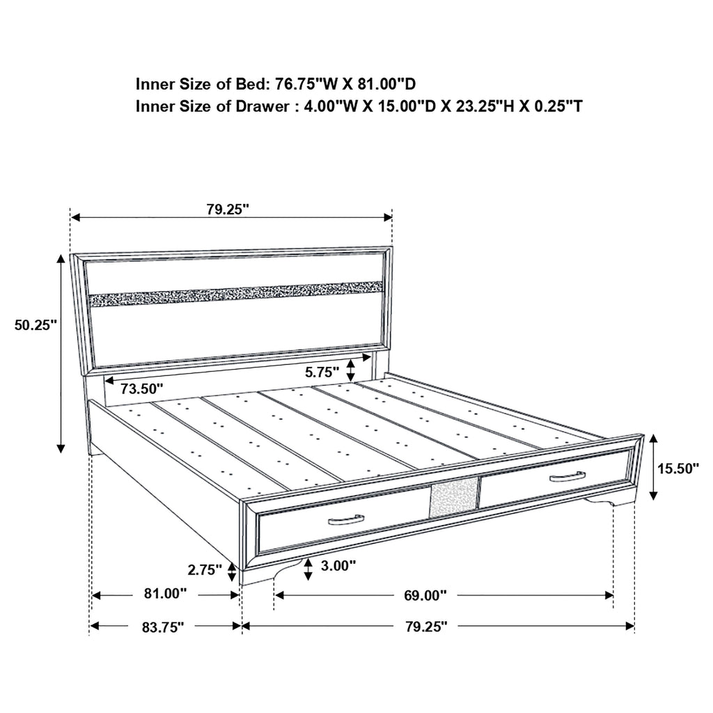 Miranda 51-inch Wood Eastern King Storage Panel Bed White