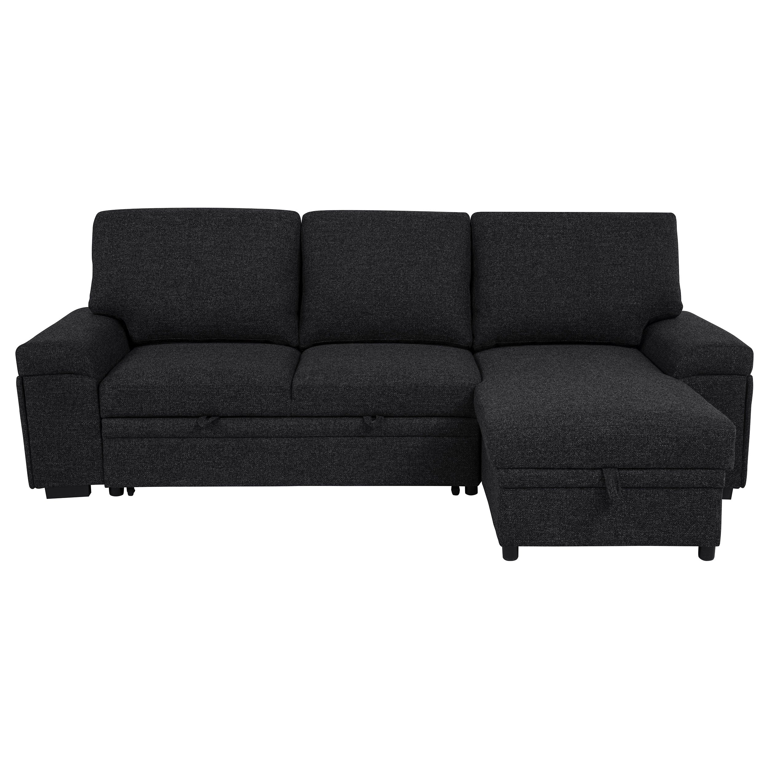 Demko Sleeper Sectional Sofa with Speaker and Storage Chaise Black