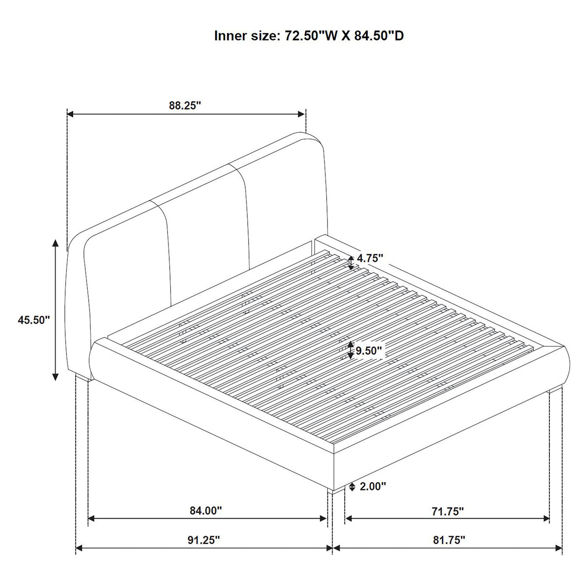 Mokena 46-inch Upholstered California King Platform Bed Brown