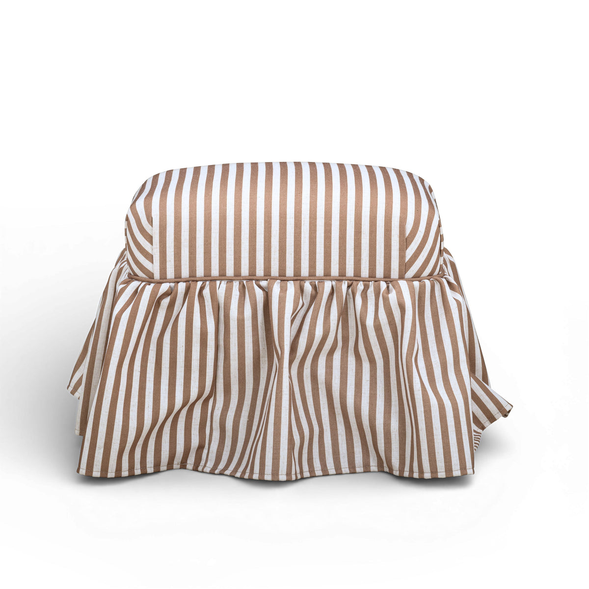 Gertrude Striped Performance Linen Skirted Ottoman — Brown null