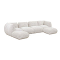 Arezza Stone White Contract-Grade Basketweave Chenille Modular U-Chaise Sectional