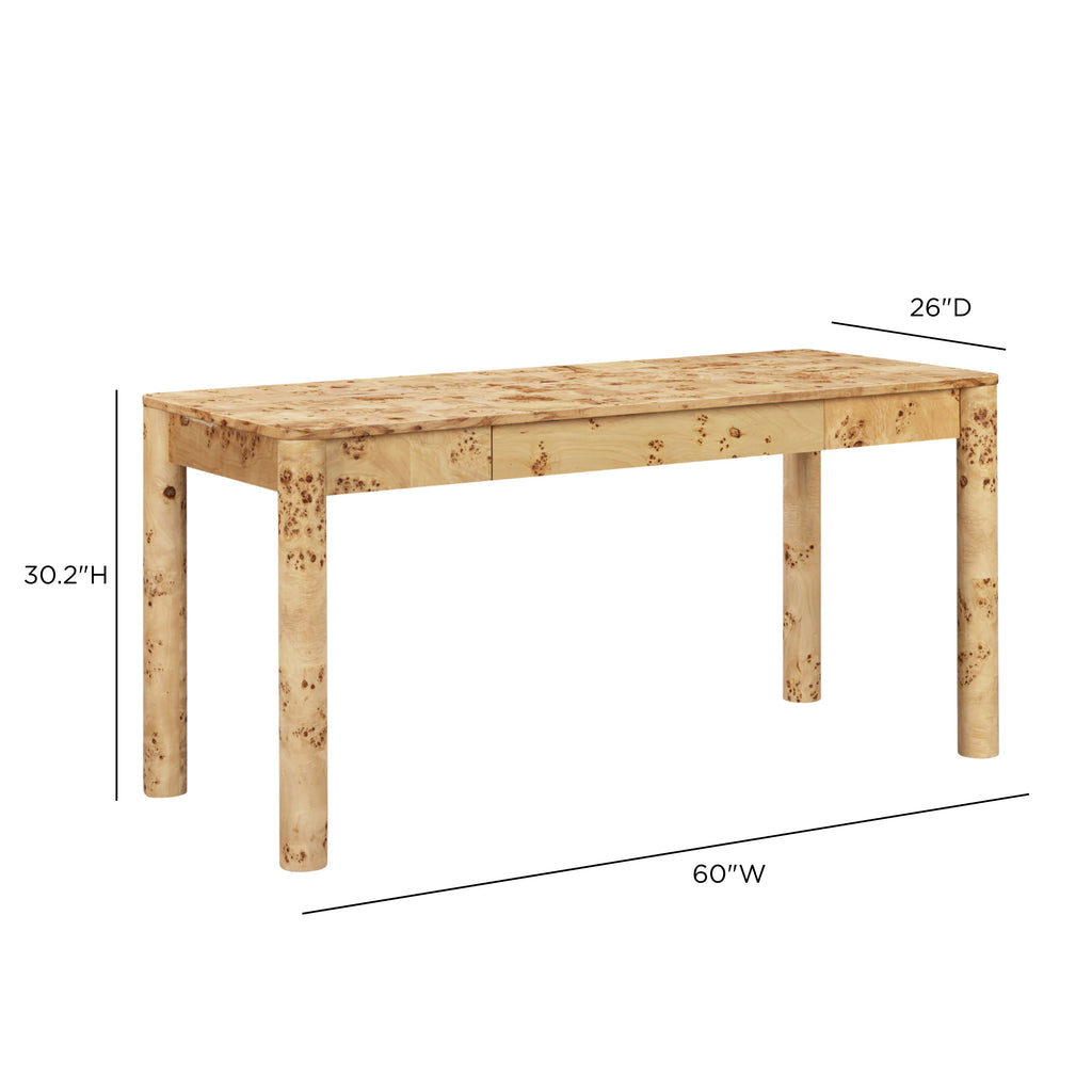 Berri 60" Natural Burl 3-Drawer Work Desk