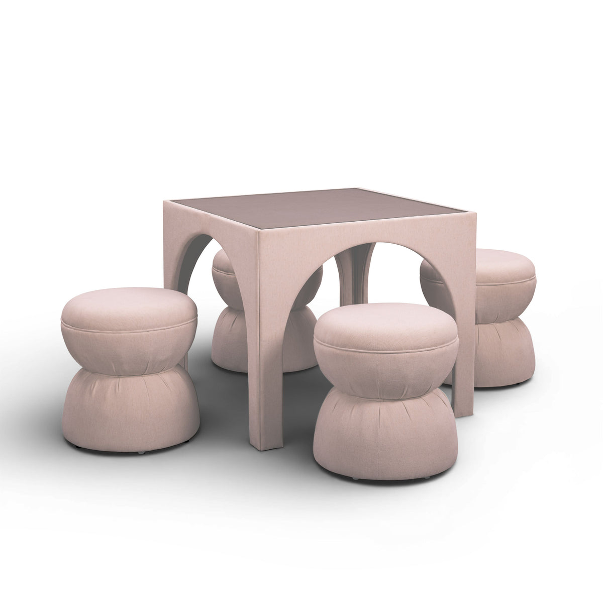 Tomlin Performance Chenille Game Table and Two Ottomans Set — Light Pink null
