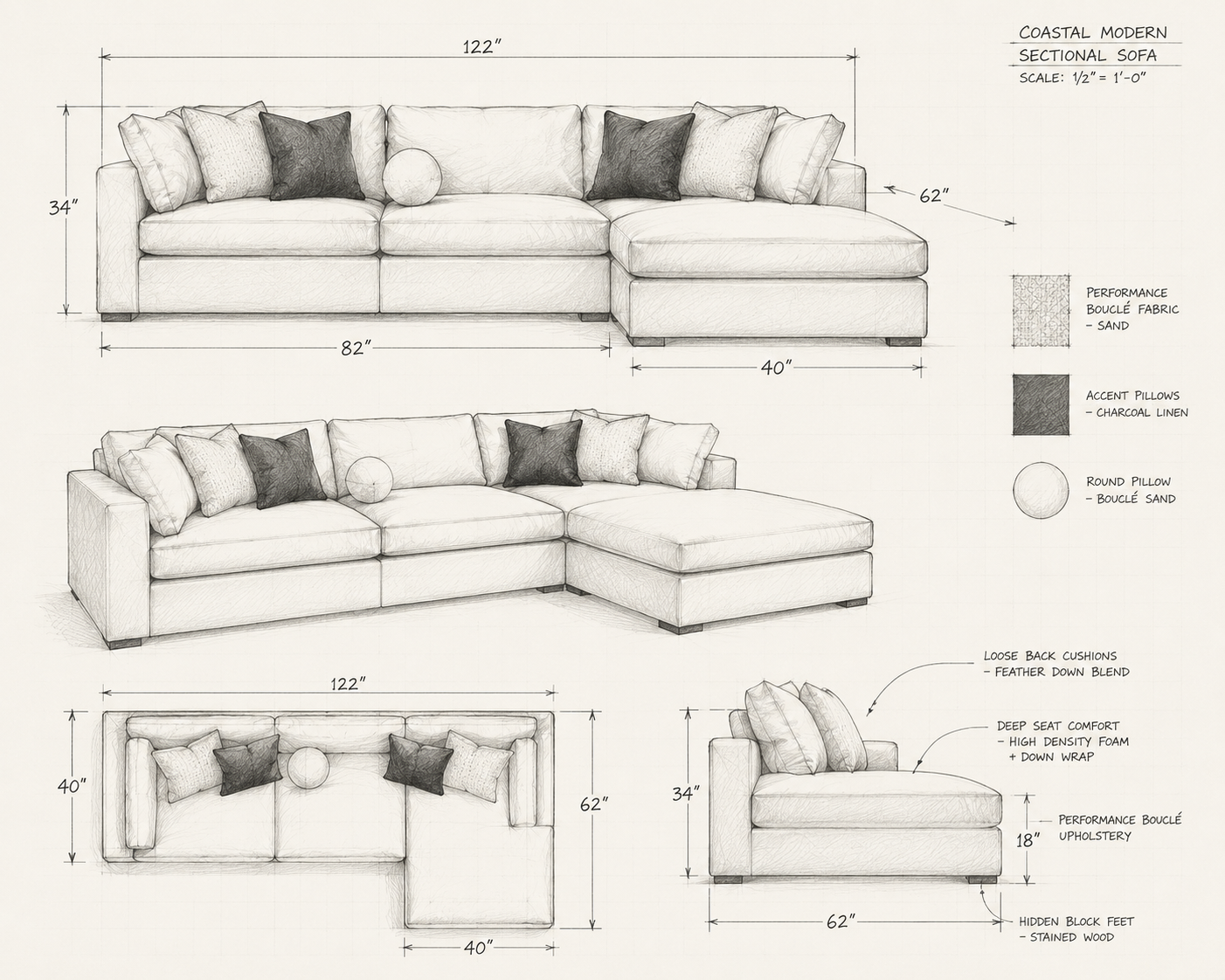 Custom furniture design sketch with dimensions